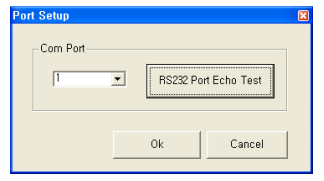  PC 인터페이스 설정에서 COM 포트 선택 화면 